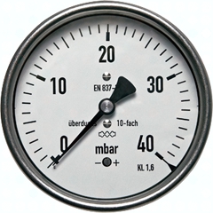 H303.1048 Manometer waagerecht 63mm, 0 - Pic1